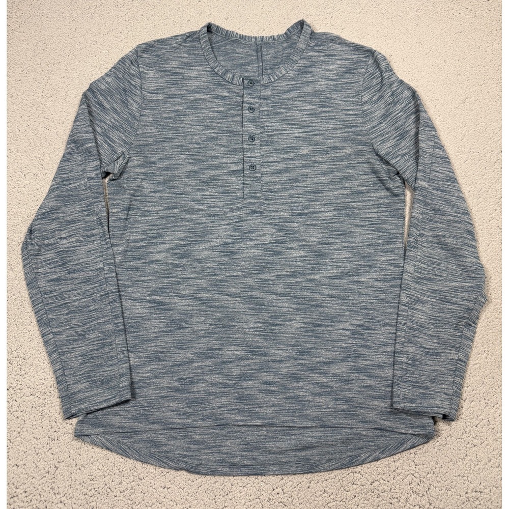 Lululemon Henley Shirt Mens‎ Large Blue Long Sleeve Curved Hem Jersey Tee Casual